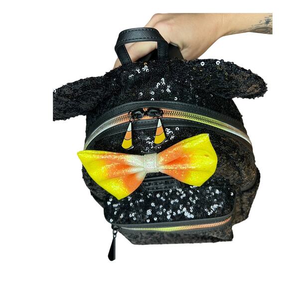 Loungefly Disney Mickey Mouse Sequin Mini Backpack Candy Corn Bow Halloween Bag